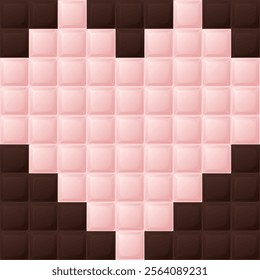 Sweetmeat square shape chocolate flavor background with strawberry flavor as heart shape 8 bit style graphic illustration.