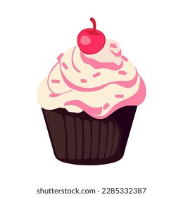 sweetness cute cupcake with fresh fruit icon isolated