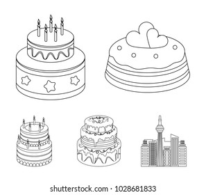 Sweetness, dessert, cream, treacle .Cakes country set collection icons in outline style vector symbol stock illustration web.