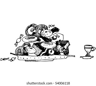sweetnesses on a dish and tea