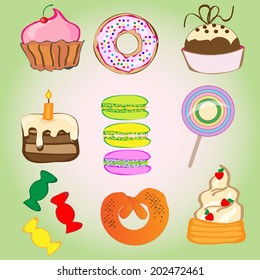 Vector Set Confectionery Sweets Icons Dessert Stock Vector (Royalty ...