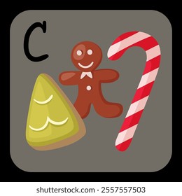 sweets alphabet letter c vector illustration