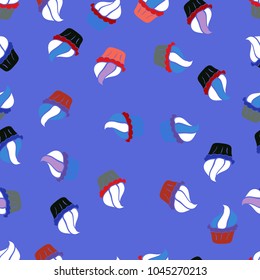 Sweets background design. Cupcake seamless pattern. Vector illustration. Cute birthday background on blue, white and gray. Wrapping paper.