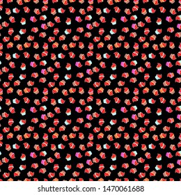 Sweets background design. Hand drawn doodle illustration with pastry. Vector illustration. Cupcakes seamless pattern with watercolor on neutral, red and black background.