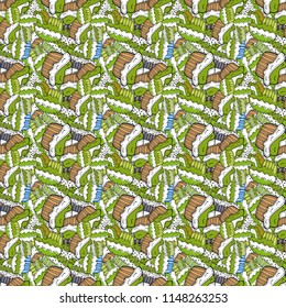 Sweets background design. Nice birthday background on green, white and black. Seamless pattern with sweet Cupcakes pattern. Vector illustration.