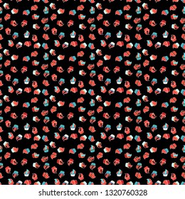 Sweets background design. Nice birthday background on red, black and white. Seamless pattern with sweet Cupcakes pattern. Vector illustration.