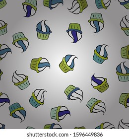 Sweets background design. Seamless pattern with sweet Cupcakes pattern. Vector illustration. Nice birthday background on black, blue and white.
