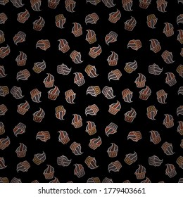 Sweets background design. Seamless pattern with sweet Cupcakes pattern. Vector illustration. Nice birthday background on brown, white and black.