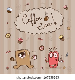 Sweets background with two cute aliens