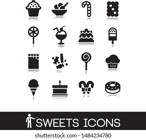Sweets, bakery, cakes, pancakes, ice cream, icons set.