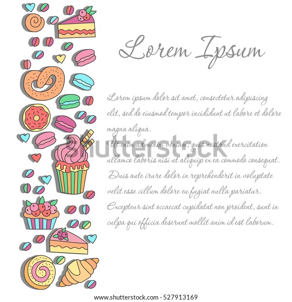 Sweets bakery doodles text border text divider\
set of confectionery food\
symbols