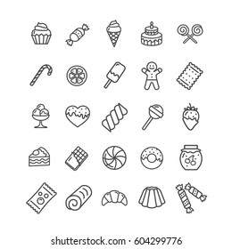 Sweets and Bakery Icon Black Thin Line Set Ready for Your Business. Vector illustration