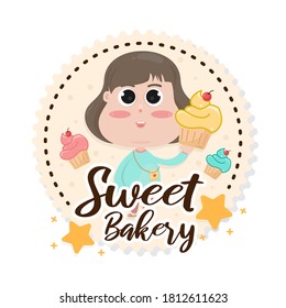 Sweets bakery logo badge template. Cafe and restaurant emblem, symbol for bakery shop.
