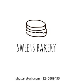 Sweets bakery logo with macaroon in hand drawn style. Vector illustration
