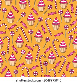 Sweets and Bakery Pattern Background on a Light Trendy Design for Business. Vector illustration