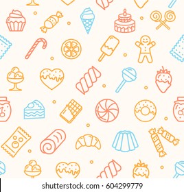 Sweets and Bakery Pattern Background on a Light Trendy Design for Business. Vector illustration