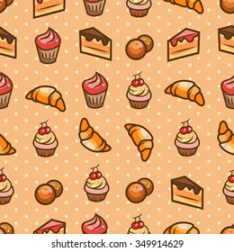 Sweets bakery products seamless pattern. Vector illustration for your design.