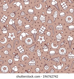 Sweets and baking dessets hand drawn seamless patten