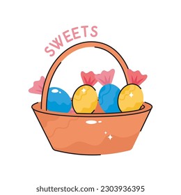 Sweets basket doodle filled vector outline Sticker. EPS 10 file