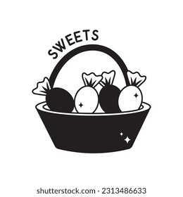 Dulces de la canasta del doodle contorno Sticker. archivo EPS 10
