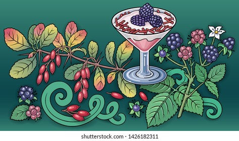 Sweets, berries, fruits hand drawn vector doodles illustration. Nature and food elements and objects cartoon background.  