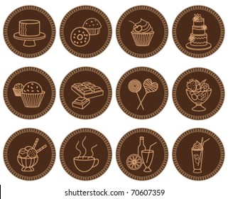 Sweets and beverages icons set