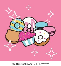 sweets biscuit vector cat with pink background