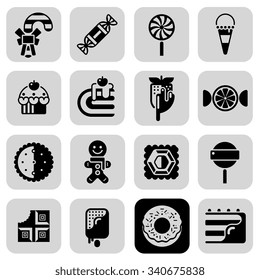 Sweets black white square icons set with ice cream donuts and cookies flat isolated vector illustration 