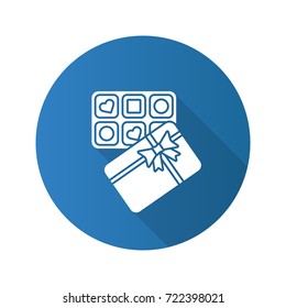 Sweets box flat design long shadow glyph icon. Candies. Vector silhouette illustration