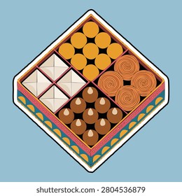Sweets box of traditional Indian sweets for celebrations like Diwali featuring laddu burfi and jalebi treats