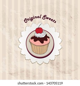 Sweets cafe menu cover. Pastry background.  Cupcake poster. Bakery label