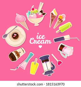 Sweets Cafe Set. Pastry, Coffee and Ice Cream Design. Vector illustration