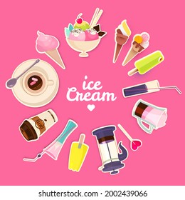 Sweets Cafe Set. Pastry, Coffee and Ice Cream Design. Vector illustration
