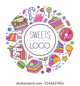 Sweets and Cake Dessert Arranged in Circle Vector Template