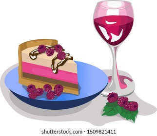 sweets cake dessert fruit raspberry wine in a glass