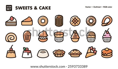 Sweets and cake illustration icon set.Simple vector outlines, clipart for graphic design.