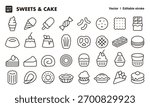 Sweets and cake line icon set. Vector editable stroke icon.