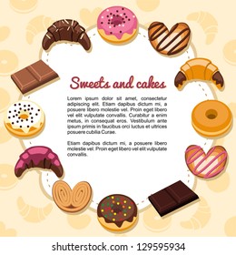 Sweets and cakes forming a frame