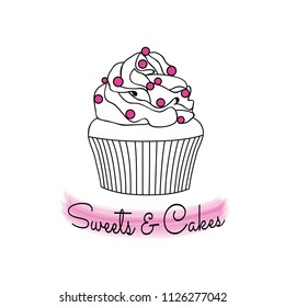 Sweets and cakes hand drawn logo. Vector logo for bakery shop.