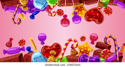 Sweets cakes horizontal banner concept pink. Cartoon illustration of sweets cakes banner horizontal vector for web