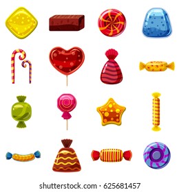 Sweets cakes icons set. Cartoon illustration of 16 sweets and cakes vector icons for web