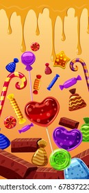 Sweets cakes vertical banner concept. Cartoon illustration of sweets cakes banner vertical vector for web