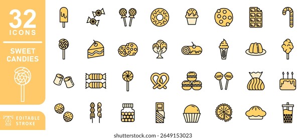 Sweets and Candies colored vector Icons Editable Stroke	