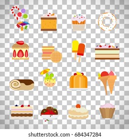 Sweets and candies flat icons isolated on transparent background. Vector illustration