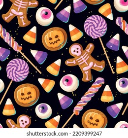 Sweets candies halloween seamless pattern
