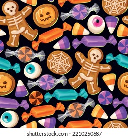 Dulces caramelos halloween patrón sin costura