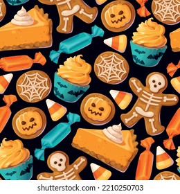 Sweets candies halloween seamless pattern