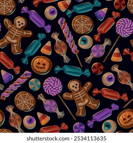 Sweets candies halloween seamless pattern
