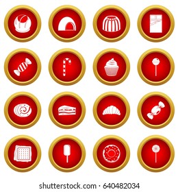 Sweets and candies icon red circle set isolated on white background