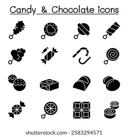 Sweets and candies icon set in glyph style